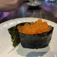 Vegan Ikura. One of our favorites. Ask for some salt to sprinkle on it as it needs more saltiness.  at Blue Sushi Sake Grill in Fort Worth
