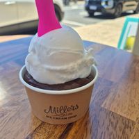 Sorbet lemon and sorbet dark choc at Millers Little Ice Cream Shop in Cowaramup