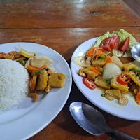 Veg and tofu with cashew nuts and rice at Laanmaye Restaurant in Koh Yao Yai