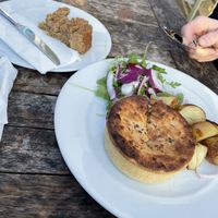 Vegan pie and sticky toffee flapjack  at Morris & Brown in Broadway