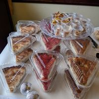 Cheesecake slices: sweet potato, strawberry, & chocolate chip. at Soul Veg City in Chicago