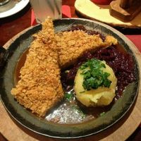 I had this awesome vegan steak with potato dumplings and apple-red cabbage!  at Bodhi in Munich
