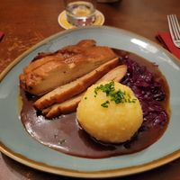 Duck in beer sauce with red cabbage at Bodhi in Munich