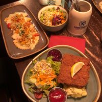 Schnitzel and pasta dish at Bodhi in Munich