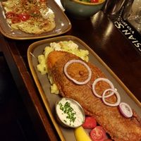 Schlutzkrapfen (Austrian ravioli) & Backfisch at Bodhi in Munich