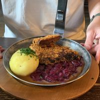 Bodhi Pfanderl - Crispy coated Steak wth dumpling and dark beer sauce.   at Bodhi in Munich