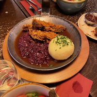 Bodhi Pfanderl (Fried soy steak, Knödel, red cabbage in a Brown Sauce)  at Bodhi in Munich