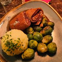 Tempeh rolls, brussel sprouts, potato dumpling, dark beer sauce #Veganuary at Bodhi in Munich
