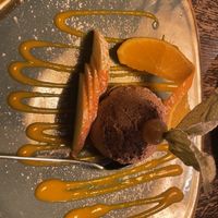 Chocolate mousse with mango syrup   at Bodhi in Munich