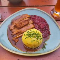 Duck roast with red cabbage and Kartoffelknödel at Bodhi in Munich