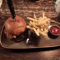 Crispy schnitzel burger with fries #Veganuary at Bodhi in Munich