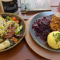 Small salad starter and bodhi pfanderl at Bodhi in Munich