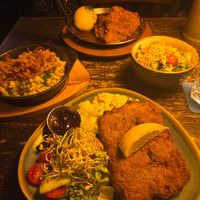 Schnitzel, Kassepatzel, and Pfandel (front to back) at Bodhi in Munich