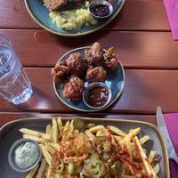 Loaded Fries, Buffalo Wings, Schnitzel Wiener Art   at Bodhi in Munich