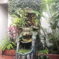Lunch near a fountain at La Casona Vegetariana in Cali