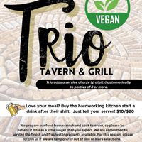 Vegan menu    at TRIO in Goodrich