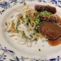 Beetroot falafel with teriaki souce for lunch and noodles salad at Gustav Kitchen & Bar in Rovaniemi