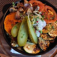 Vegane Rosti mit Gemüse at Fein Restaurant in Leukerbad