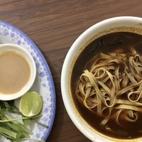 Special noodle soup, which came with fresh greens, sauce and lime on the side. The soup was not that spicy but very flavourful with bean sprouts, mushroom brisket and veggie ham.  at Maitreya Healthy Vegetarian Restaurant in Phnom Penh