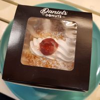 Vegan cream and jam donut at Daniel's Donuts in Albury