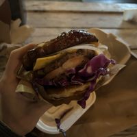 Such a delicious and unique burger. I believe this was the Rincon burger.  at Purple Ocean Superfood Bar - Food Truck in Orlando