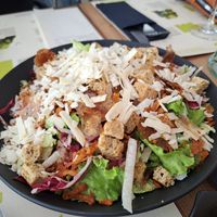 CAESAR SALAD

Although little croutons are too dry and tasteless, the whole meal is fantastic and rich  at BioMania Bistro in Zagreb