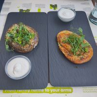 Burek, traditional and sweet potato at BioMania Bistro in Zagreb