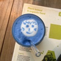 Spirulina latte  at BioMania Bistro in Zagreb