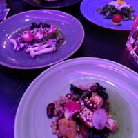 First course: tempeh, spinach, noodle salad and tofu at Umami in Maastricht