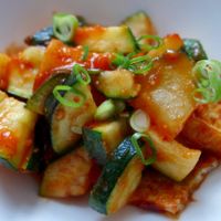 'Spicy Monk' - zucchini with tofu in a spicy tomato sauce (vegan) at Umami in Maastricht