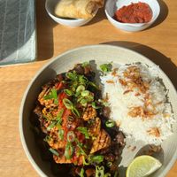 Tempeh on eggplant at Makan  in Freiburg