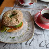 Vegan bagel plus coffee at Le Petit Cafe in Ljubljana