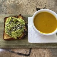 Avocado toast and pumpkin soup  at Island Naturals Cafe in Seven Mile Beach