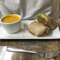 Pumpkin soup and wrap at Island Naturals Cafe in Seven Mile Beach