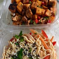 sesame noodles and tempeh sweet potato hash at Vegan Commissary in Philadelphia