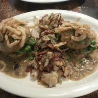 Biscuits & gravy!  Delicious.  Biscuits are very dense.  The fried onions are great and there is a nice subtle smoke flavor. at Vegan Commissary in Philadelphia