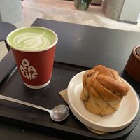 Matcha and cardamom bun  at DRACHE Specialty Coffee Bar in Brussels