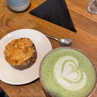 Vegan Tosca cake & Vanilla Matcha  at noy bar caffè in Bern