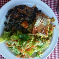 vegan vegetable lasagna, rice (?basmati) and black beans at Cocobana in San Juan