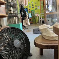 Fan in the front seating area is nice to sit by.  at Samara Organics in Samara