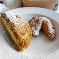 Left: half an oatmeal cream pie. Right: 1 PBJ fried pie (comes with 2). Both desserts are vegan. at Handlebar in Chicago