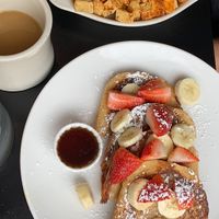 French toast and a side of blackened tofu  at Handlebar in Chicago