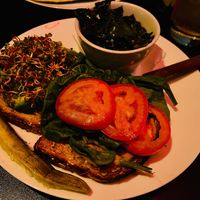 Green meanie sandwich and a side of collard greens  at Handlebar in Chicago