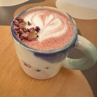 Rose latte with oat milkk  at Café Libertad in Mexico City
