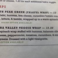 Vegan friendly section of menu at Headwaters Bistro & Deli in Portola