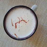 Saffron, cinammon & tahini latte with almond milk #Veganuary at Ojas Vegan & Vegetarian Eatery in Siem Reap