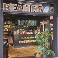 The entrance and sandwhich and coffee menu at Beanhive Coffee - Baggot St in Dublin