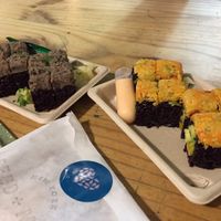 I loved the little dips/sauces that they gave with each roll! at Beyond Sushi - Chelsea Market in New York City