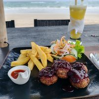 Vegan meatballs at The Beach Galápagos in Puerto Villamil