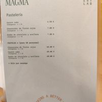 Pastry menu at Magma Bakery Lab  in Barcelona